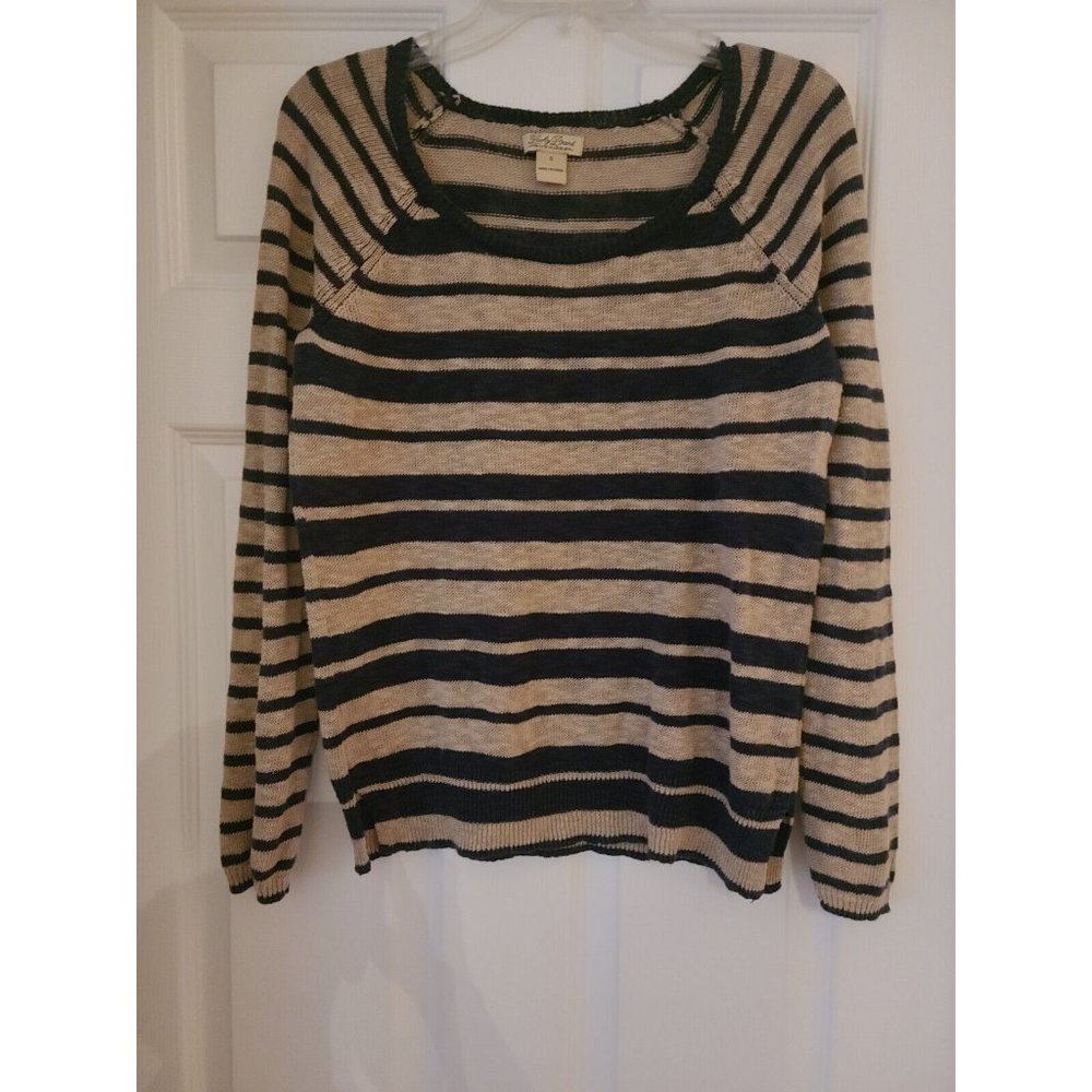 Lucky Brand Sweater Women's Knitted Long Sleeve Crew Neck Navy/Beige Small